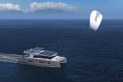 Rendering der Zukunft Silent 75 mit einem Sky Sails Kite